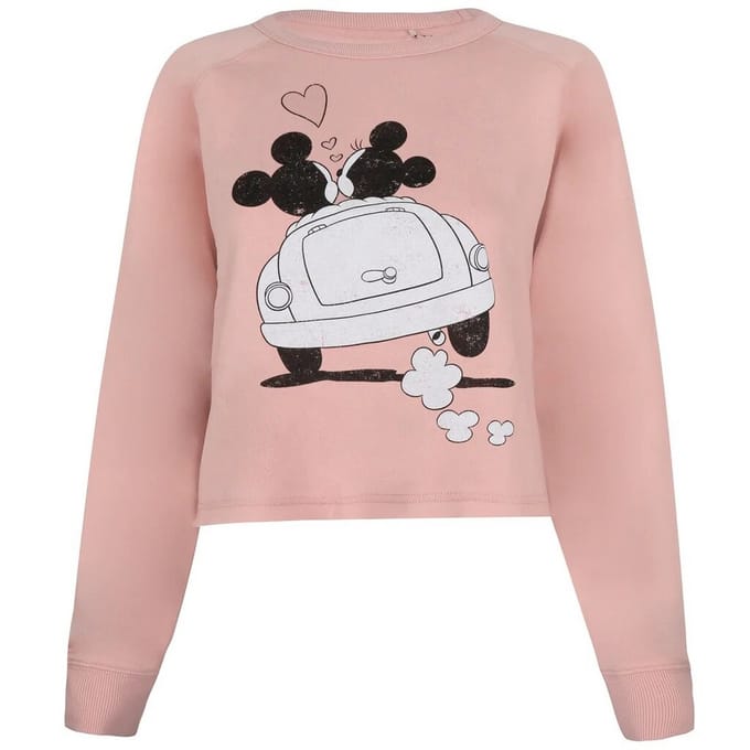 Disney Dames/dames Mickey & Minnie Mouse Hartjes Crop Sweatshirt (Schemerig Roze)