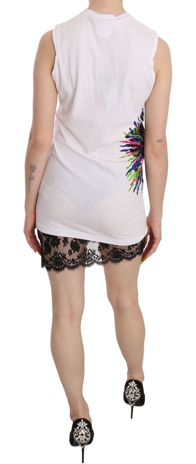 Dsquared² Witte Geprinte Crew Neck Mouwloze Bodycon Mini Dress