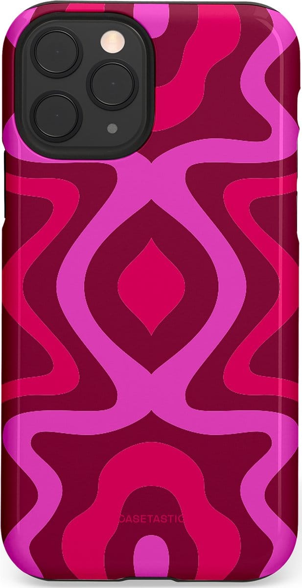 Casetastic hoesje geschikt voor Apple iPhone 11 Pro - Dubbellaagse bescherming - Retro golf - Fashion Case - Roze Bordeaux Wit