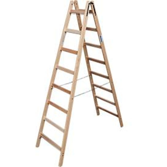 Dubbele trapladder, hout, 2 x 8 sporten