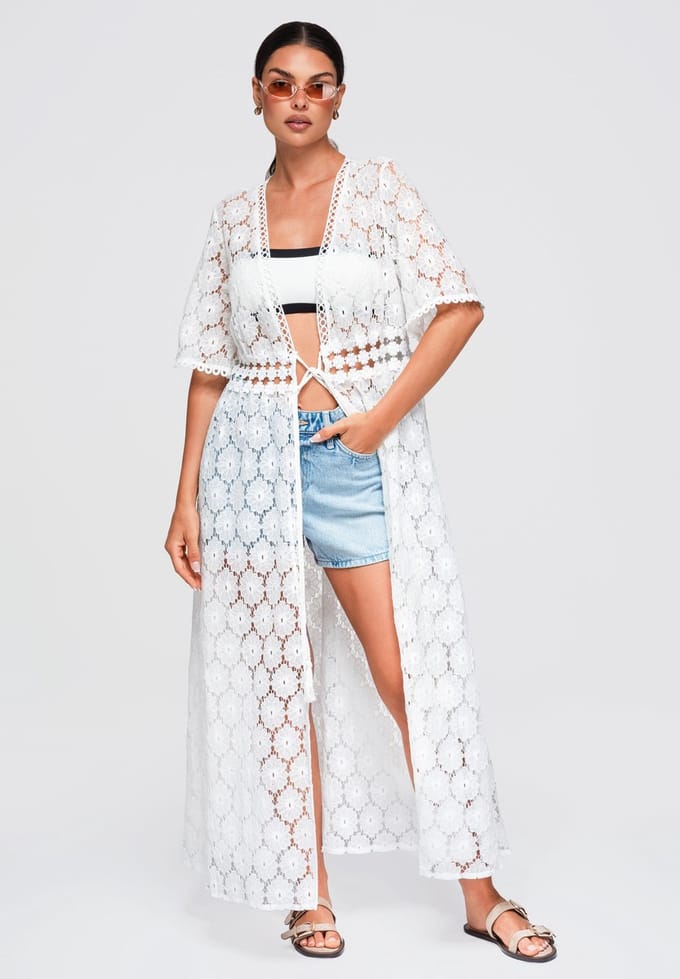 OMBRE Trui - Loose Fit - Korte Mouw - Veters Wit S/M