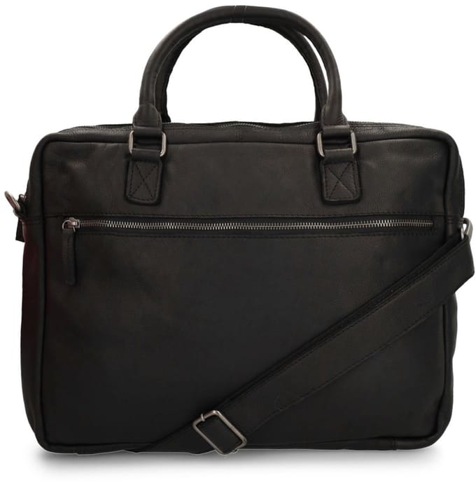 Manfield - 18 inch- zwarte leren laptoptas
