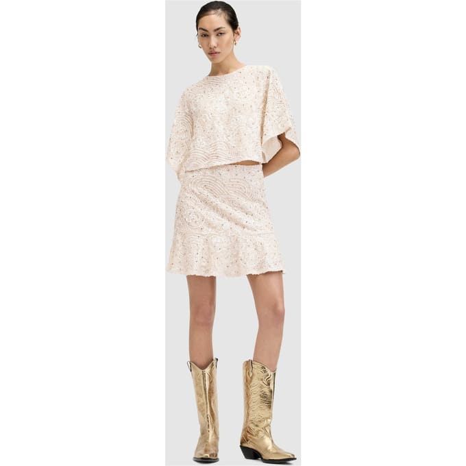 AllSaints Ivy Emb Skirt Ecru White Größe: 2 | Miniröcke Outlet | Damen | Braun
