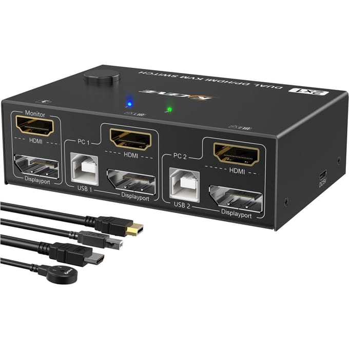 KVM-switch Dual-Monitor compatibele DPHDMI KVM-switch ondersteunt 4K@60Hz zwart