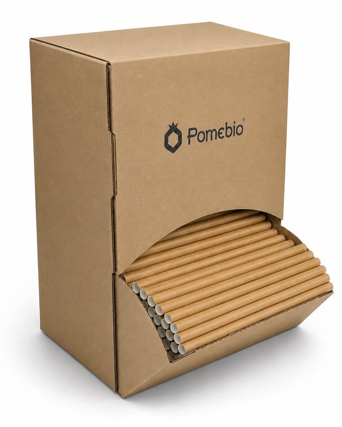 Pomebio papieren rietjes - kraft - 8x195 mm - dispenserbox à 500 stuks