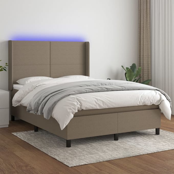 vidaXL - Boxspring - met - matras - en - LED - stof - taupe - 140x190 - cm