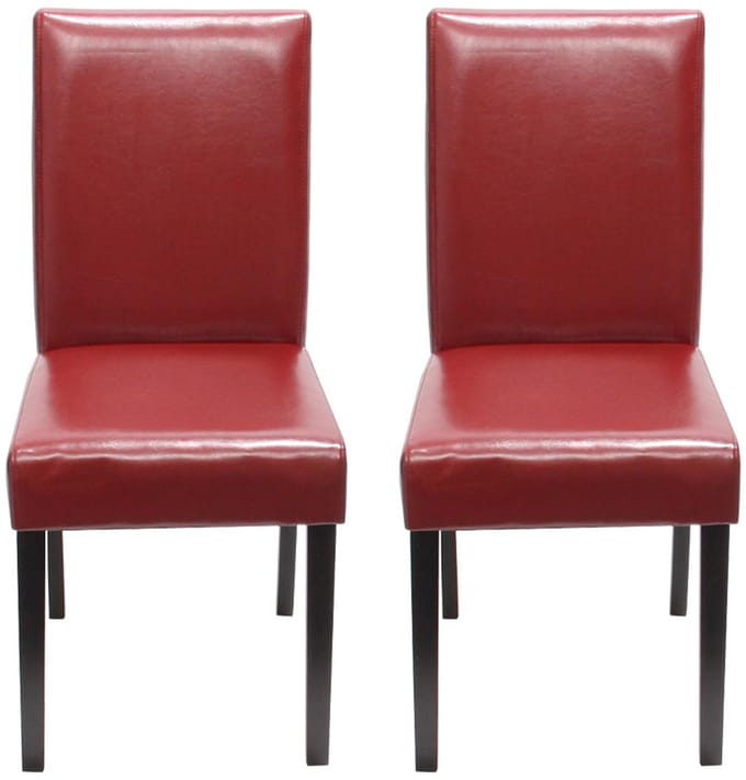Set van 2 eetkamerstoelen Keukenstoel Littau ~ leer, rood, donkere poten