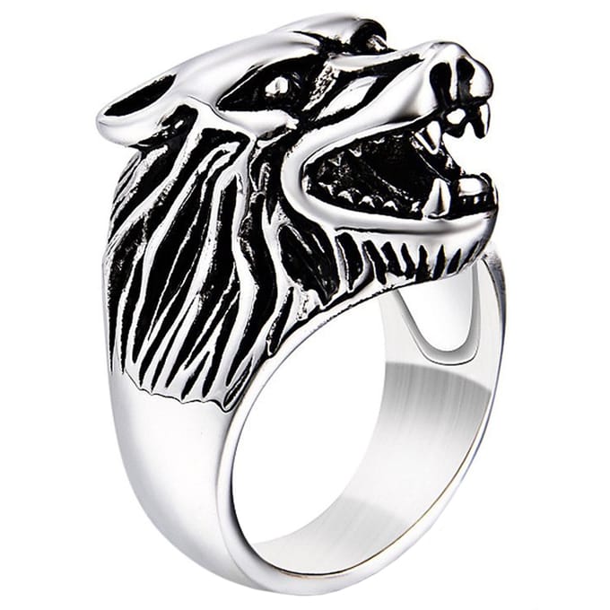 Heren ring edelstaal Wolf Zilverkleurig-21mm
