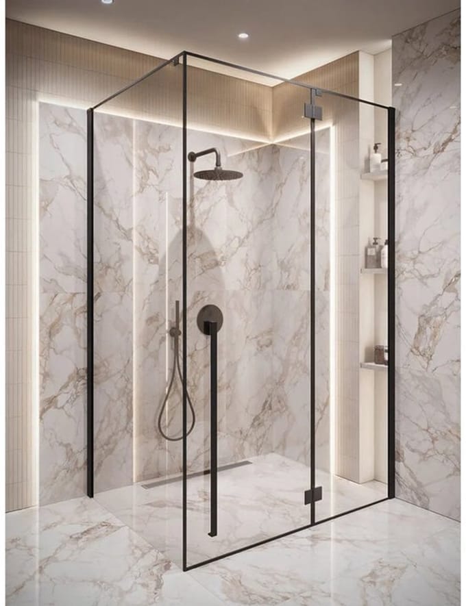 H&F Douchecabine Madela 120x90 cm – Mat Zwart – 8 mm Veiligheidsglas – Nano Coating – Draaideur