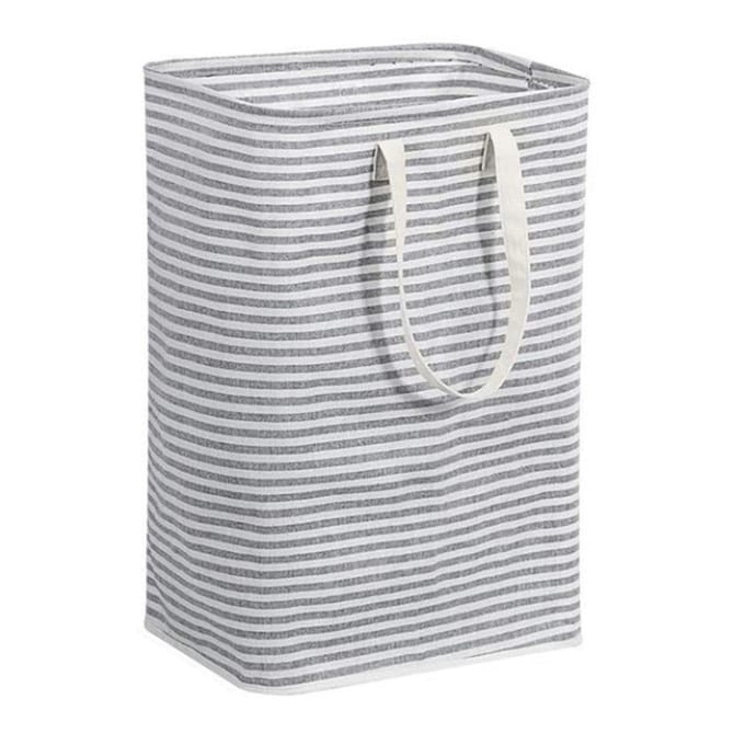 72L Wasmand Opvouwbaar Grijze Streep Signature Katoen Wasopbergmand voor Thuis white