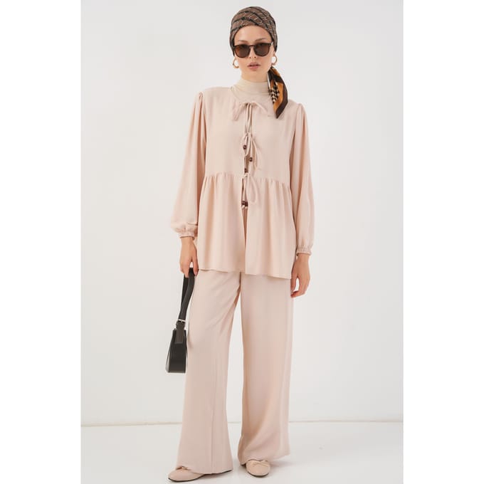 Crewneck Lange Tuniek en Wijde Pantalon Set