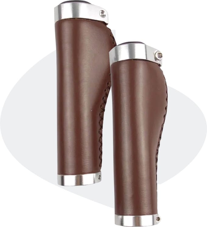 Voltano Leren Fietshandvatten Bruin - Ergonomisch Gevormd - Inbus Lock On - Handvatten Voor op De Fiets