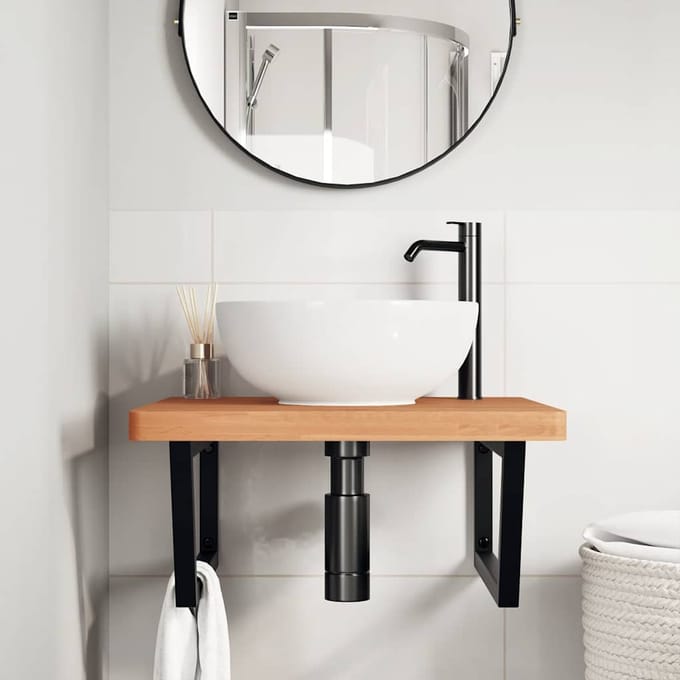 vidaXL - Badkamer - wandschap - staal - en - massief - beukenhout