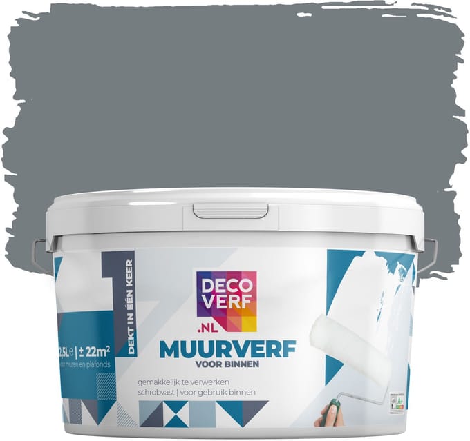 Decoverf muurverf mat grafiet, 2.5L
