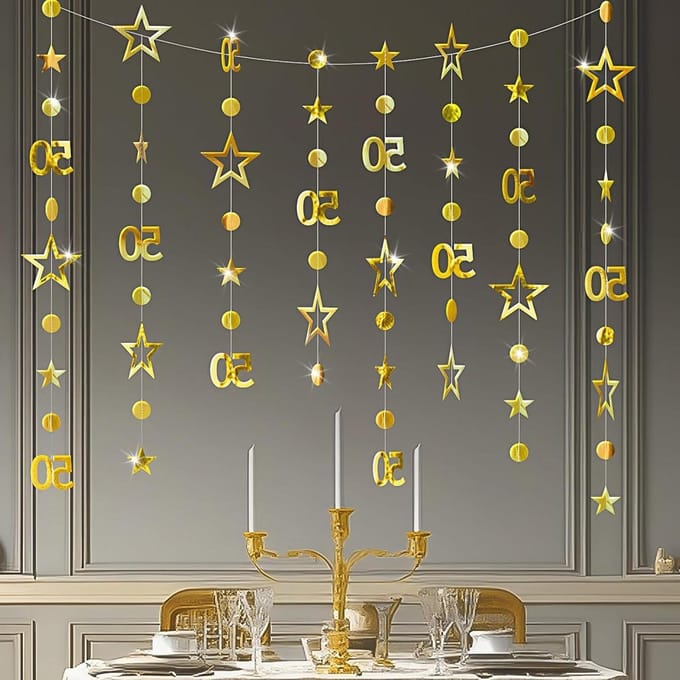 Verjaardag Decoraties - Feest Slinger - Feest Versieren - Gouden Cirkels - 12 Meter - Goud