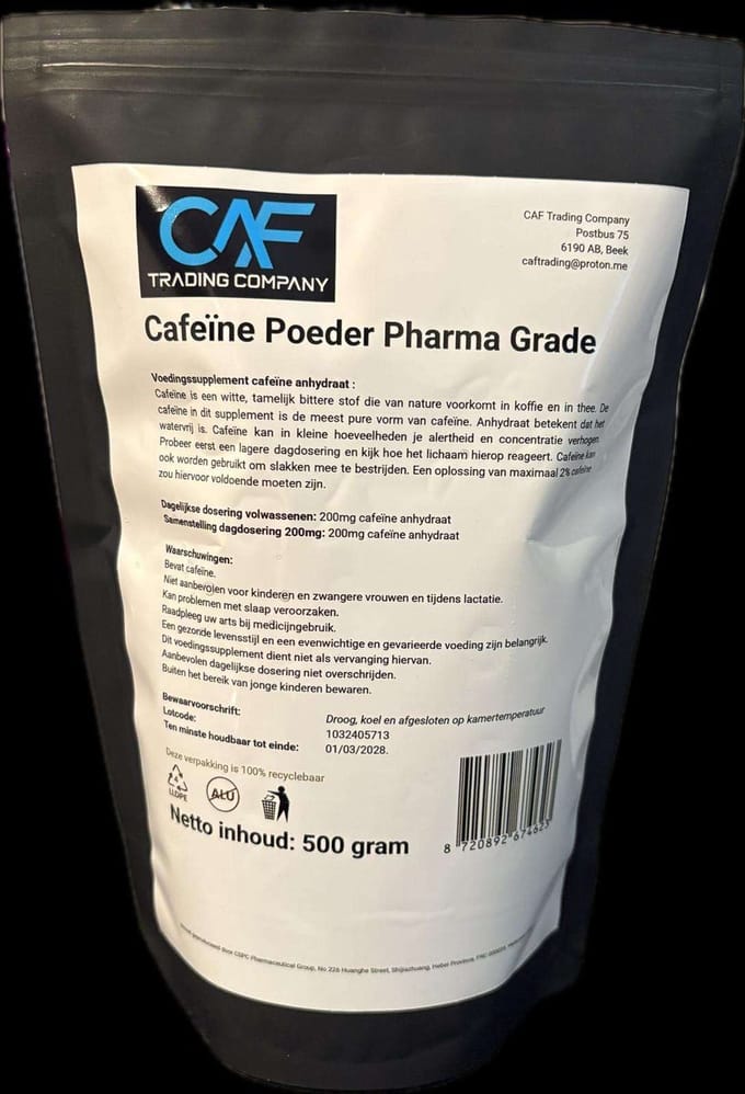 Cafeïne anhydraat poeder 500 gram (0.5KG) pharma grade caffeine anhydrous