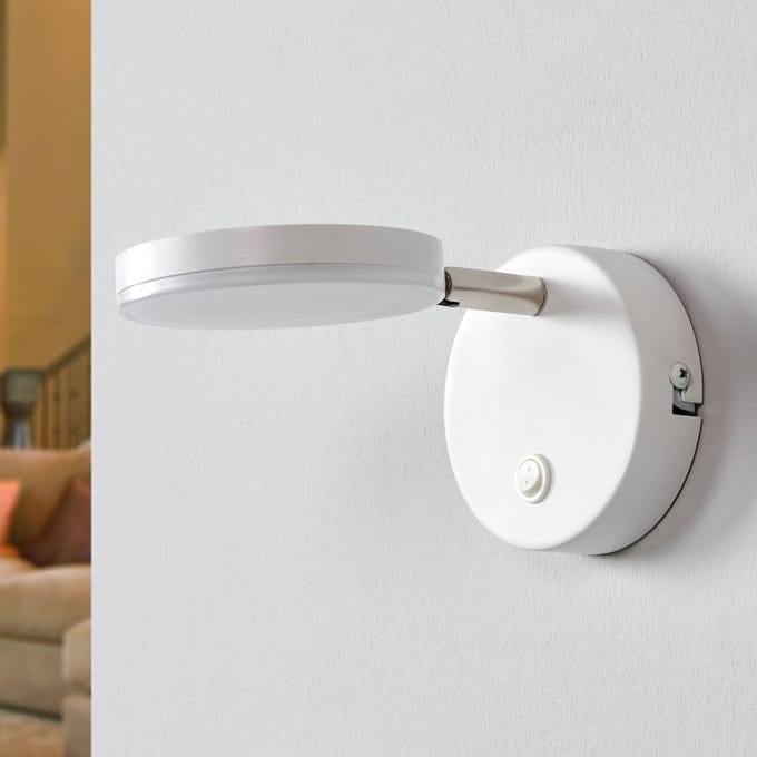 Lindby LED wandlamp Milow, wit, 9,6 cm hoog, schakelaar