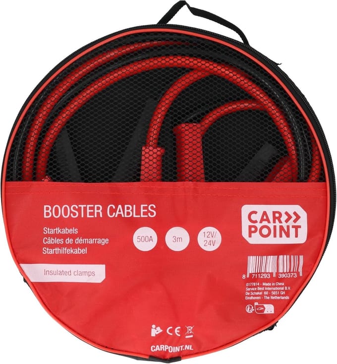 Startkabels - Boosterkabels Jumperkabels - Auto Starten - 500 Ampere Belasting - 3.5 Meter - Rood
