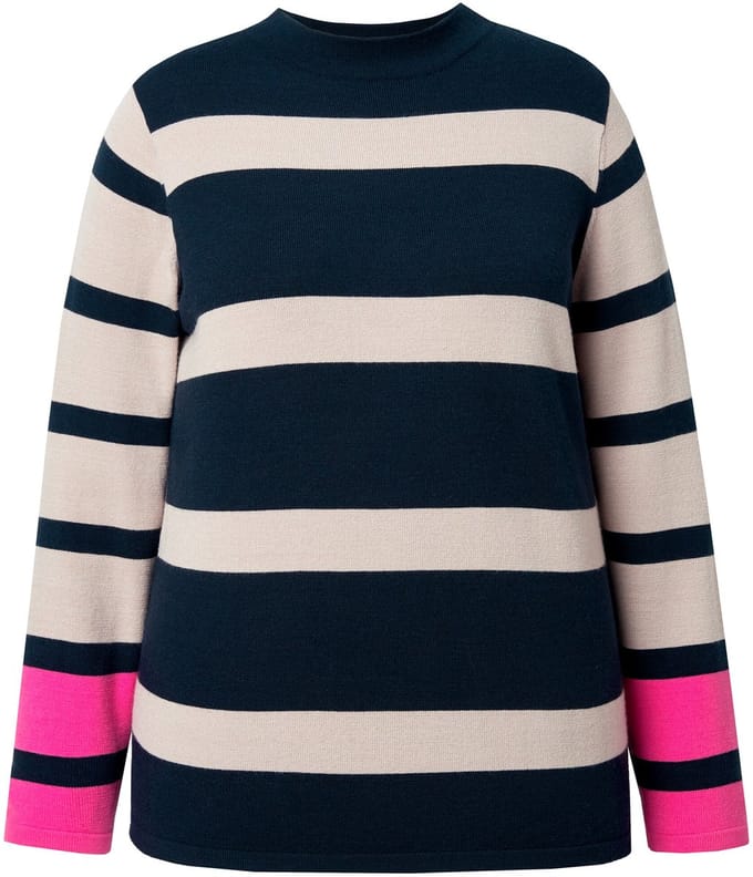 Laurasøn - Dames - Gestreepte gebreide trui lange mouw turtleneck - Donkerbeige - Maat 44+