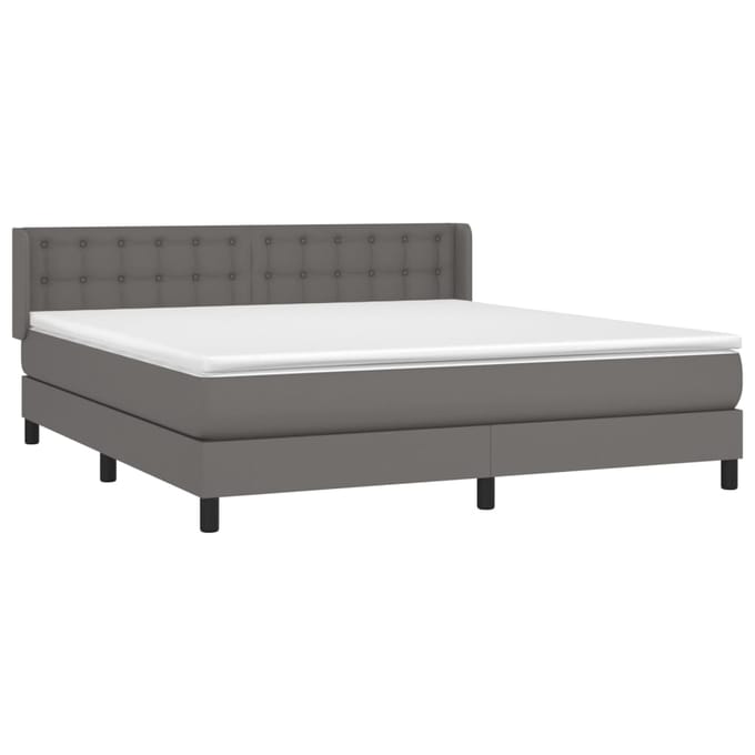 vidaXL - Boxspring - met - matras - kunstleer - grijs - 180x200 - cm