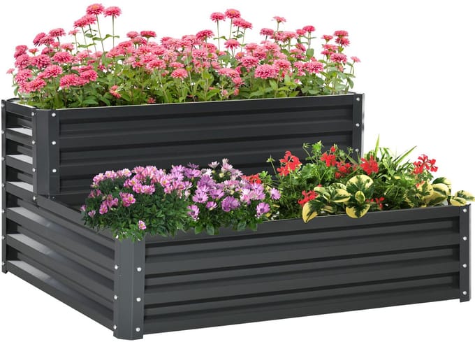 Outsunny Tuinbed Staal 120x101x58cm Donkergrijs