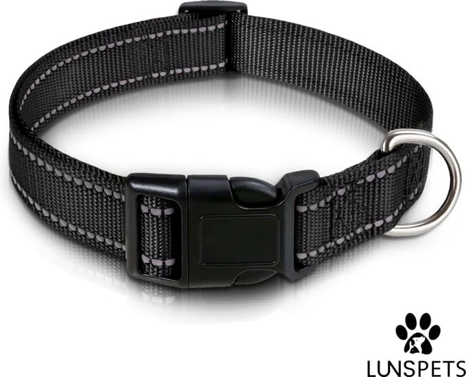 Lunspets - Hondenhalsband - Reflecterend - Zwart - Oersterk - Maat S
