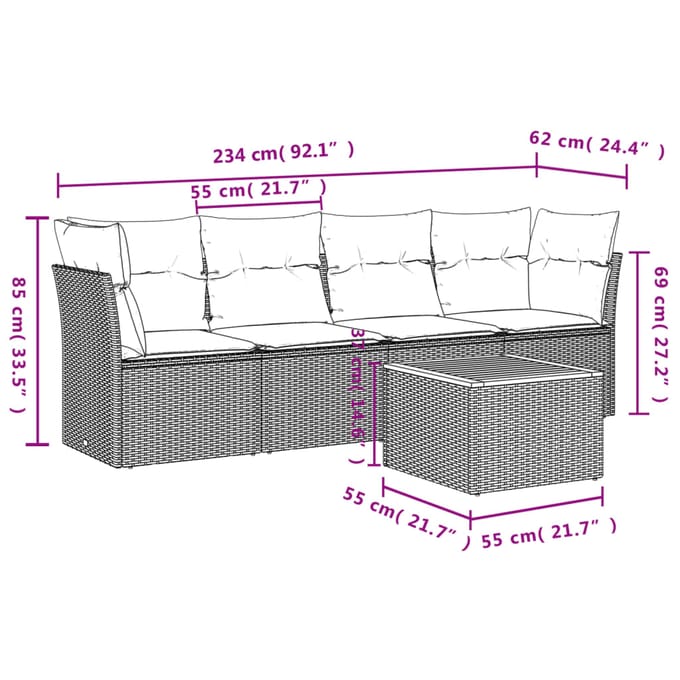 vidaXL - 5-delige - Loungeset - met - kussens - poly - rattan - beige