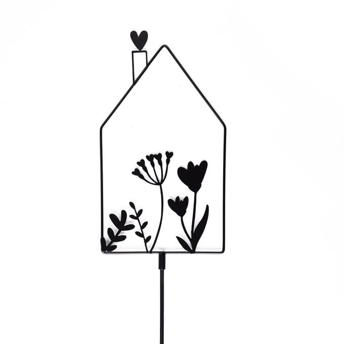 UNUS® Tuinsteker Huis van metaal met bloemmotief zwart