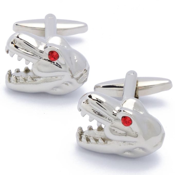 Manchetknopen - T-rex Dinosaurus Zilver met Rood Oog