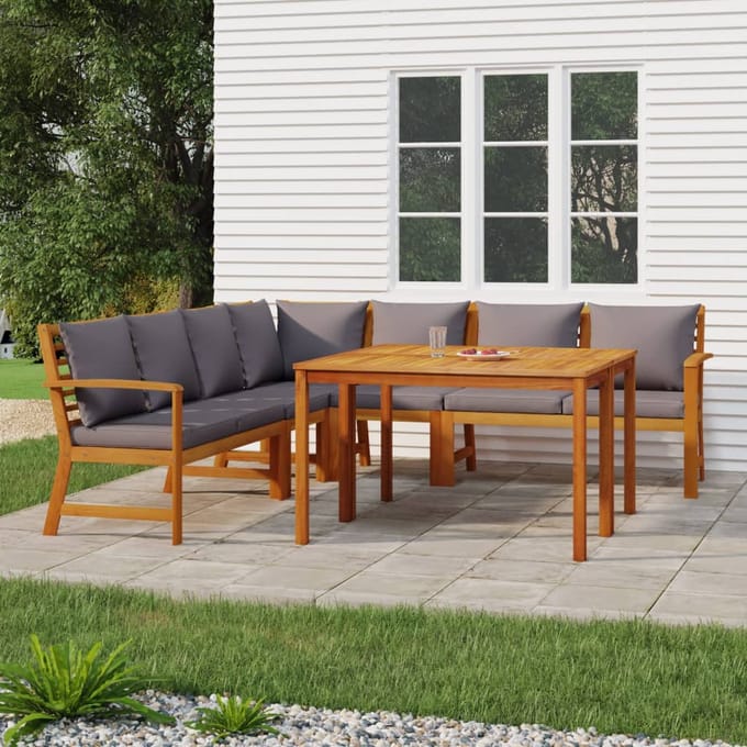 vidaXL - 7-delige - Tuinset - met - kussens - massief - acaciahout