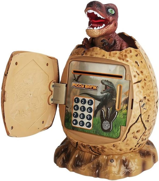 Dinosaurus spaarpot - digitaal - elektronisch - lichtgevend - bruin