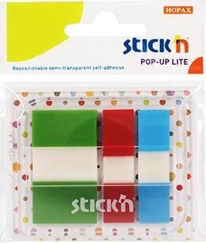 Stick'n Film Index Tabs - 45x12mm + 45 x 25mm - 20 Tabs - 3 Indexen - Transparant/Gekleurde tabs