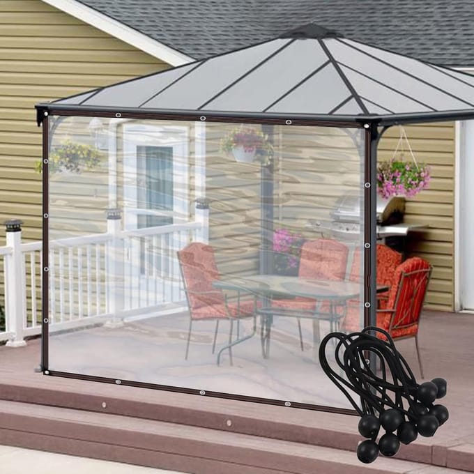 Buitengordijnen Waterdicht - Terras Zeil - Buiten Leven - 100% Waterdicht - 2.5x1 Meter - Transparant