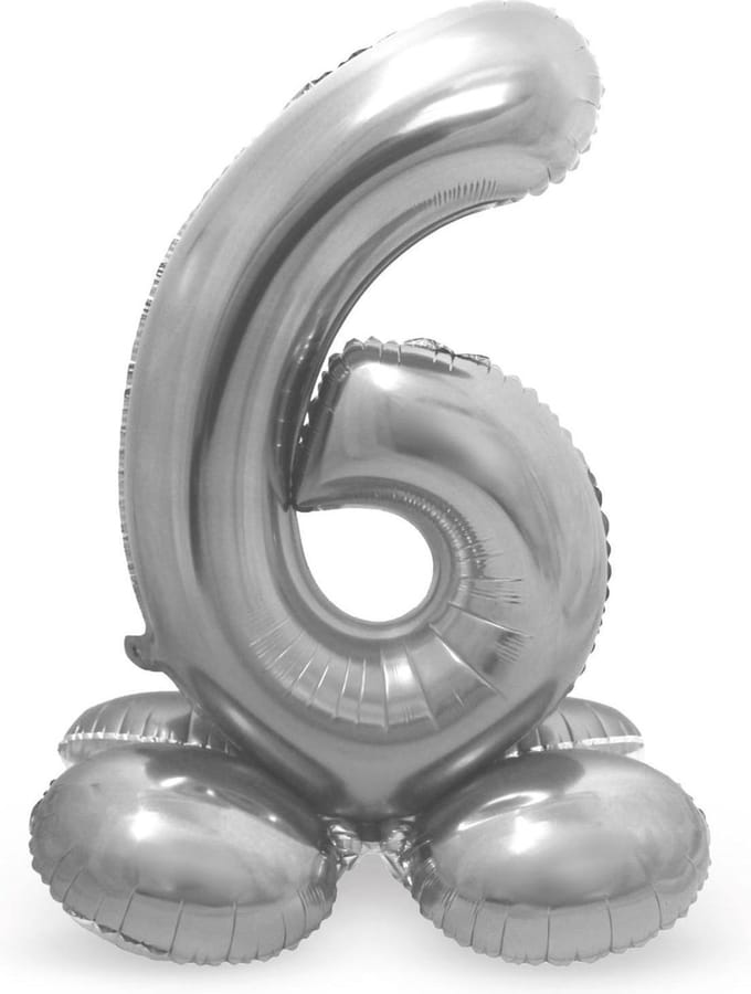 Folat - Cijfer 6 Zilver met standaard - 72 cm