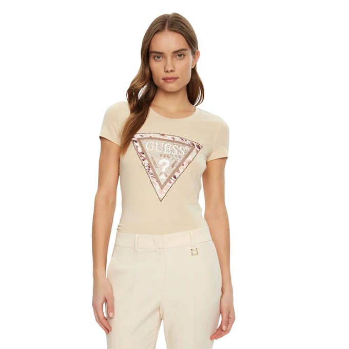Dames-T-shirt Guess CN Cheeta Logo Triangle