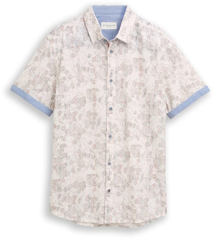 Tom Tailor - Regular fit overhemd met korte mouwen en patroon - Maat L - off white irregular design