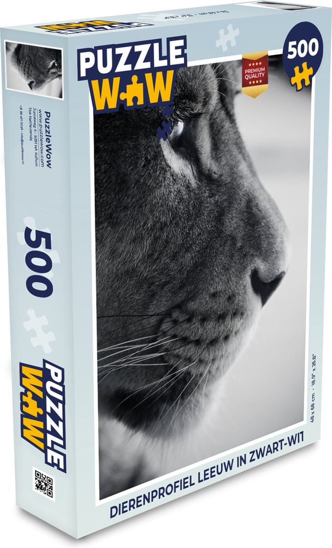 Puzzel Dierenprofiel leeuw in zwart-wit - Legpuzzel - Puzzel 500 stukjes