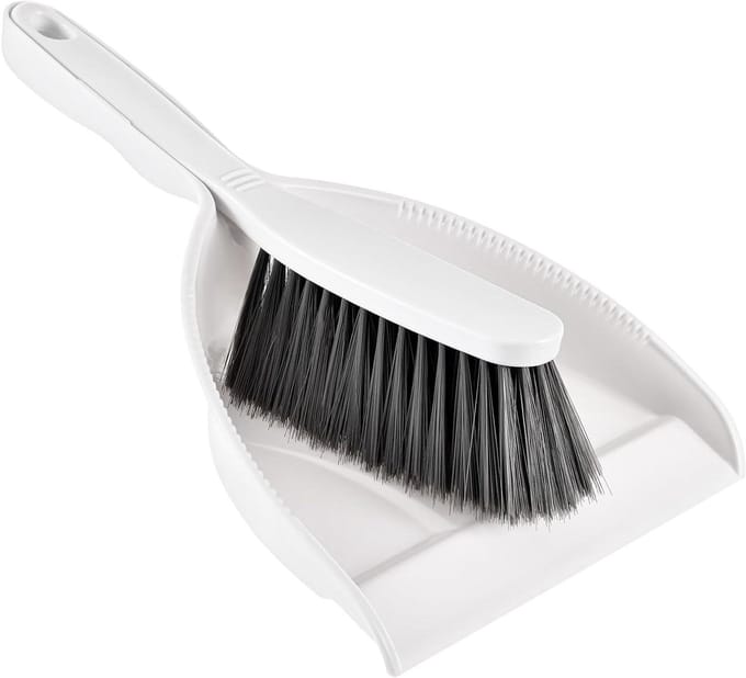 Handbezem Stofpan - Mini Veegset - Snel Opruimen - Concaaf Ontwerp - Compact Formaat - Wit