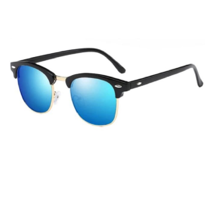 Hidzo Volwassen Half Frame Zonnebril Zwart - Blauwe Glazen