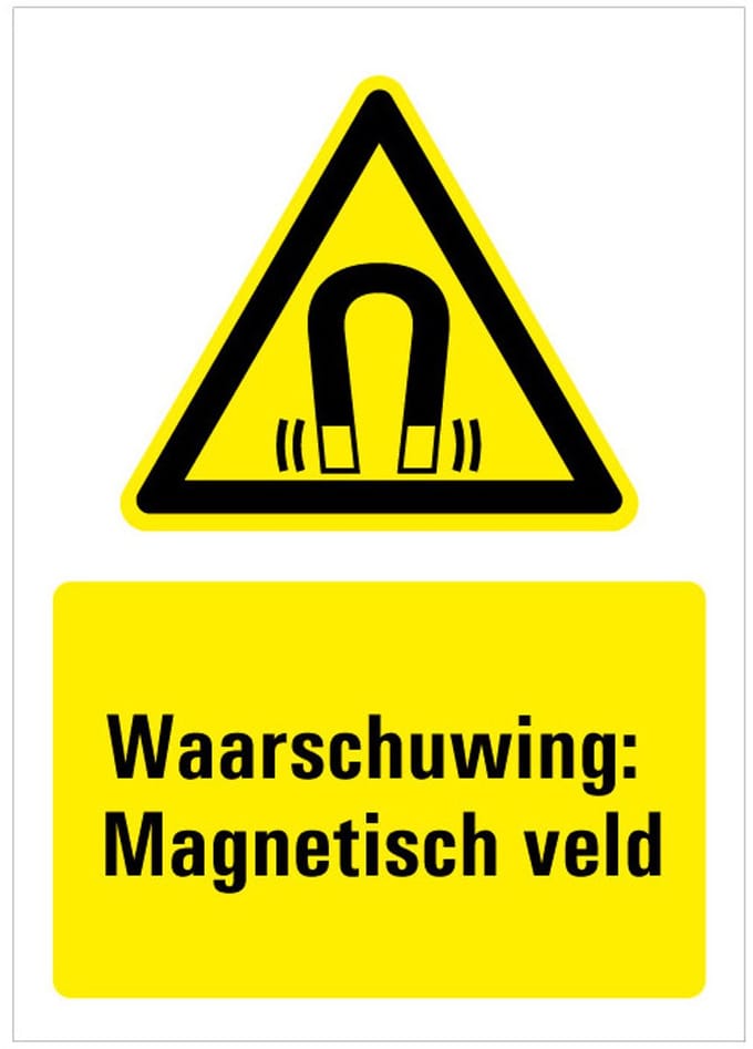 Sticker met tekst waarschuwing magnetisch veld, W006 210 x 297 mm