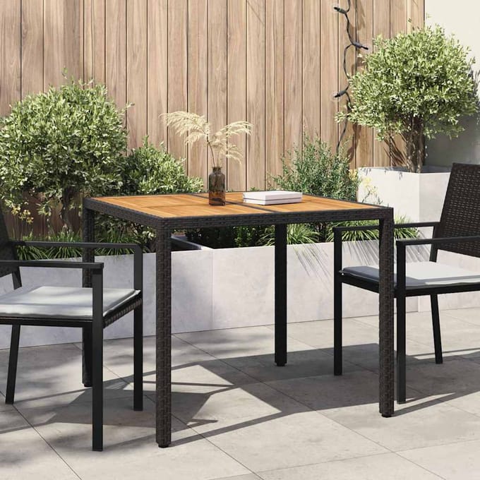 vidaXL Tuinstafel Zwart 90 x 90 x 75 cm poly rattan