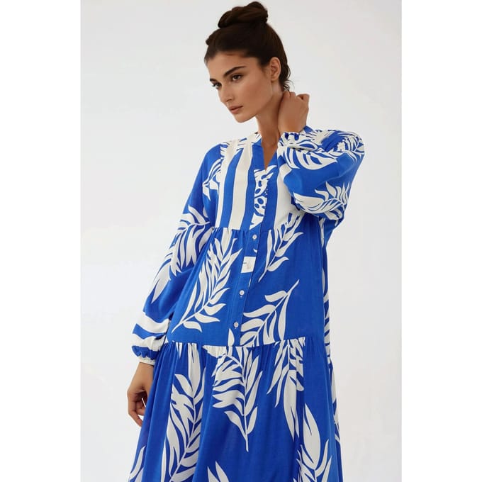 Bedrukte Lange Mouw Viscose Maxi Jurk