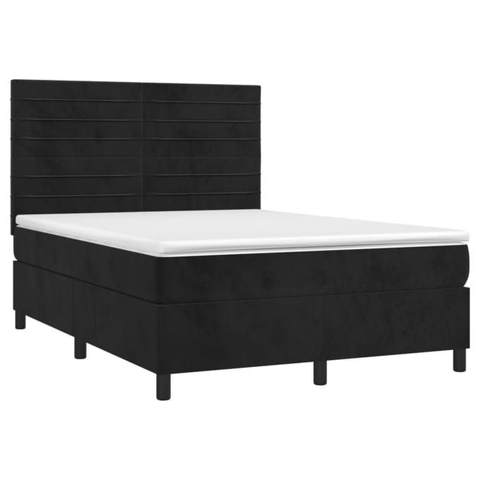 vidaXL - Boxspring - met - matras - en - LED - fluweel - zwart - 140x200 - cm