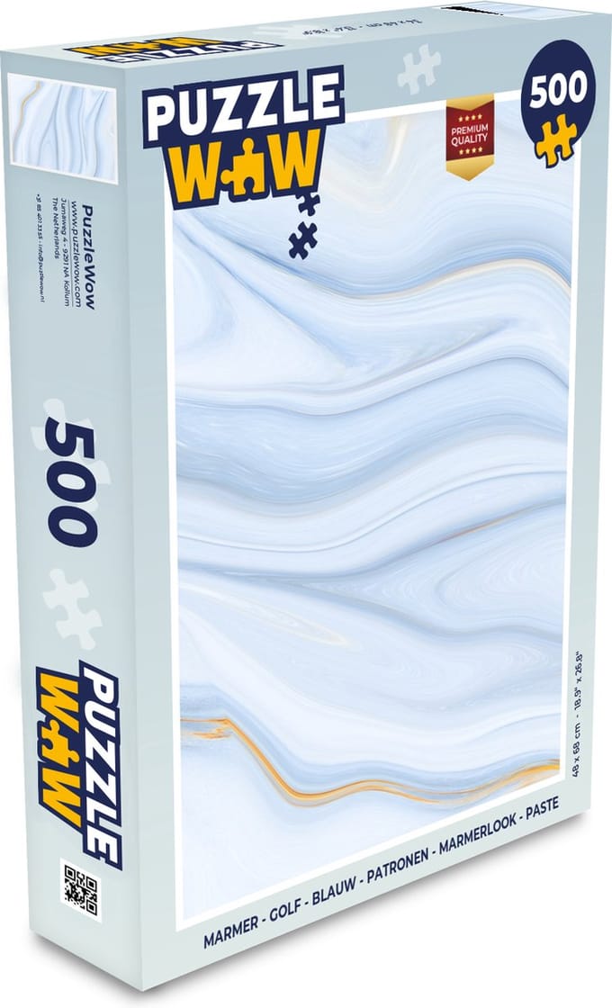 Puzzel Marmer - Golf - Blauw - Patronen - Marmerlook - Pastel - Legpuzzel - Puzzel 500 stukjes