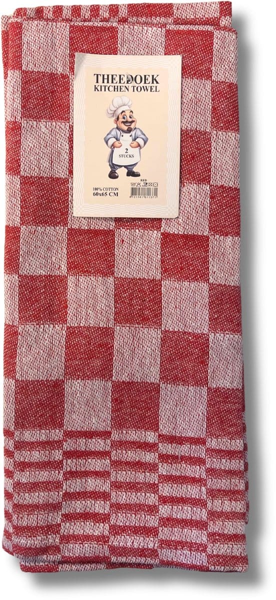 Theedoekenset - 60 x 65 cm - Geblokt - Rood (per set van 2)
