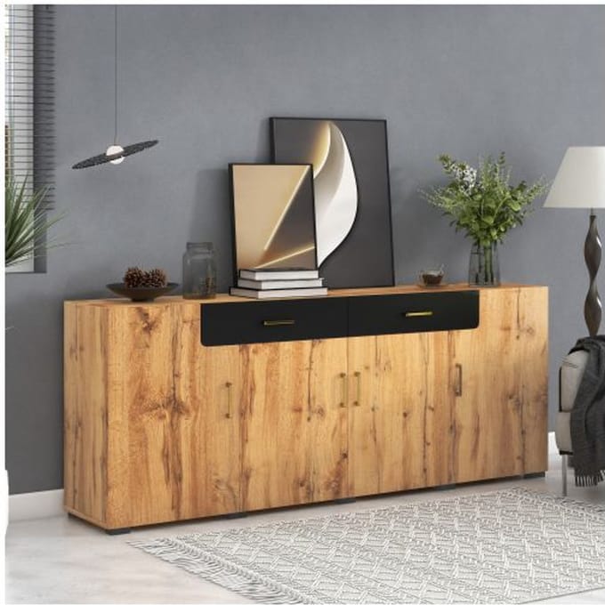Sideboard, armoire de cuisine, armoire de rangement , 208 x 39.5 x 80 cm, Commode avec 4 portes, 2 tiroirs, Buffets