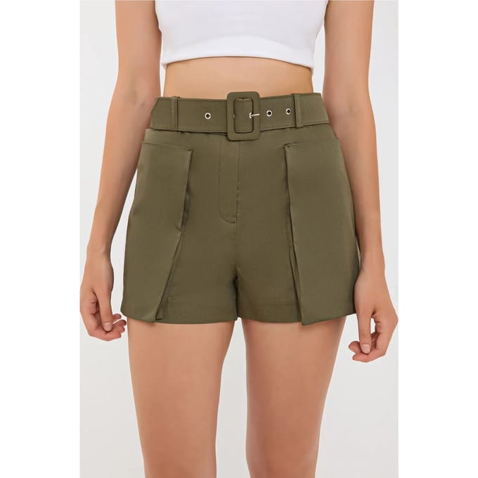 Katoenen Hoge Taille Shorts met Zak en Ceintuurovereenkomst