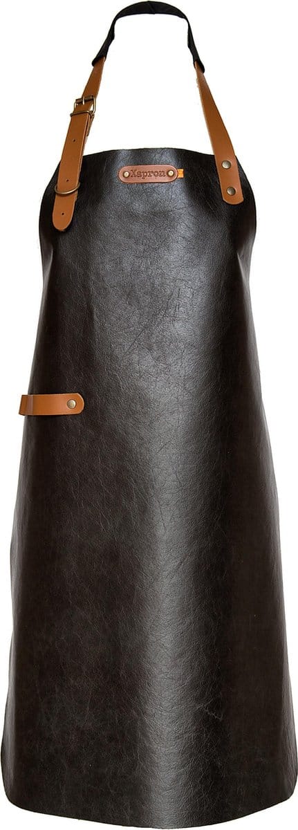 Xapron luxe leren (BBQ) schort New York - kleur Black (zwart)