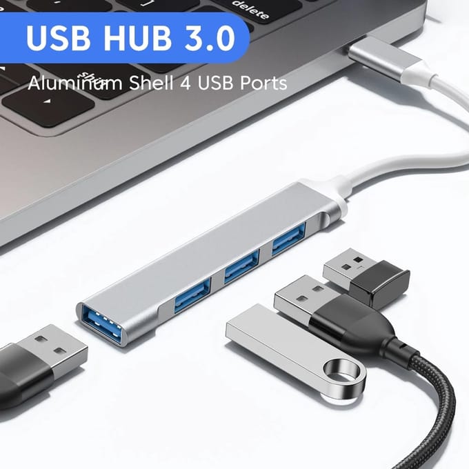 USB 3.0 Hub - USB Splitter - 4 extra USB 3.0 A Poorten - USB C Hub - Kabel van 6 cm - 5 Gbps - Aluminium - Grijs