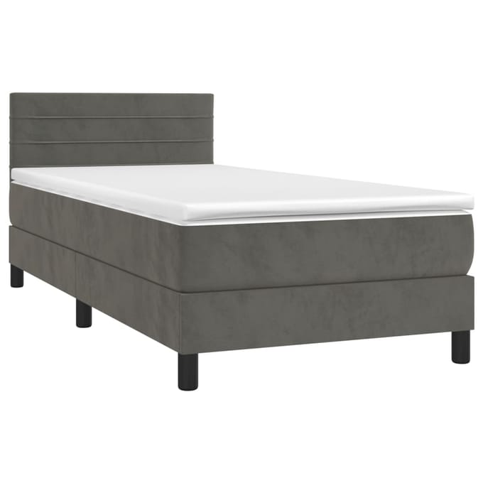 vidaXL - Boxspring - met - matras - en - LED - fluweel - donkergrijs - 80x200 - cm